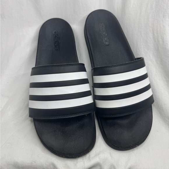 Adidas Adilette Black White Stripe Slides Men’s Size 12 - Picture 2 of 6
